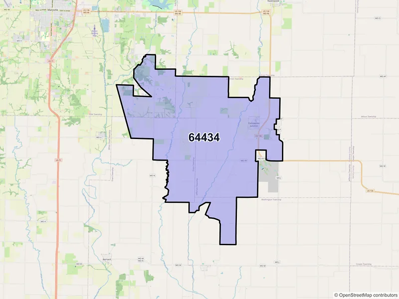 Map of Conception Junction, Missouri and ZIP codes