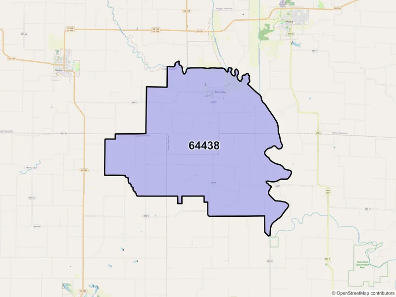Map of Darlington, Missouri and ZIP codes