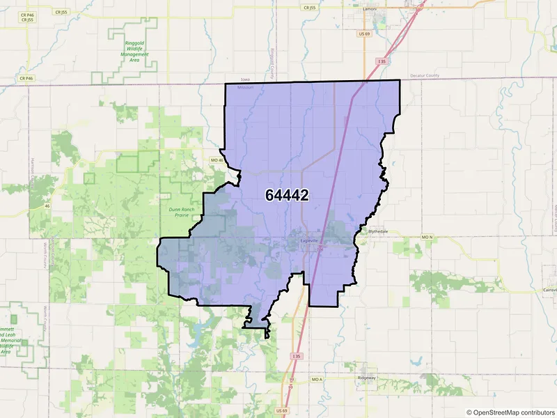 Map of ZIP Code 64442 — Eagleville, MO