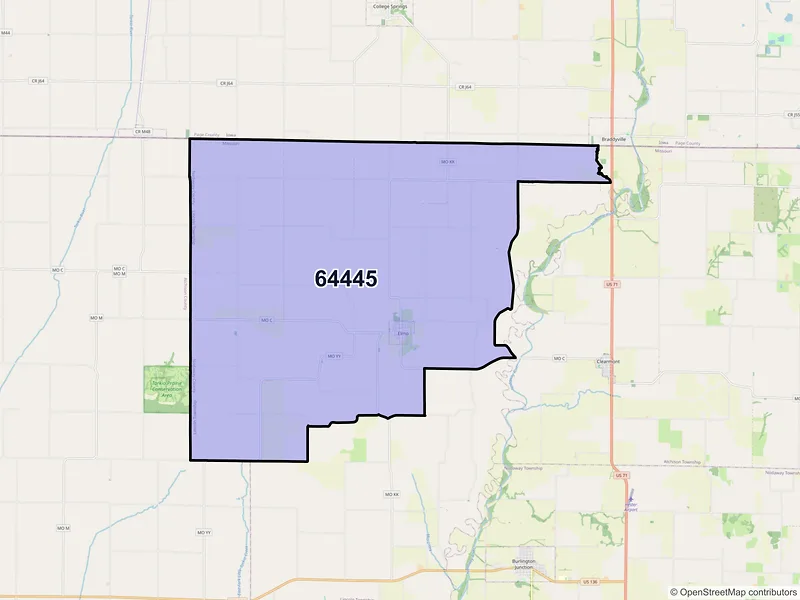 Map of ZIP Code 64445 — Elmo, MO