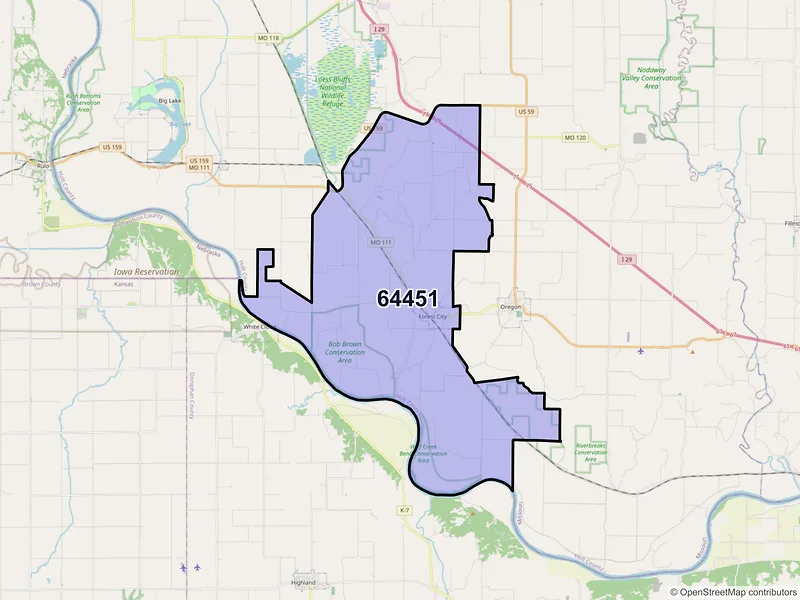 Map of ZIP Code 64451 — Forest City, MO