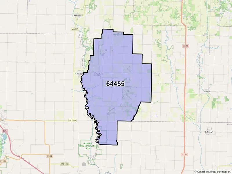 Map of ZIP Code 64455 — Graham, MO