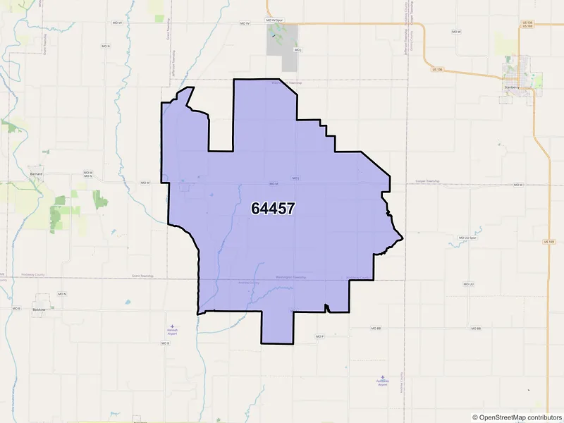 Map of ZIP Code 64457 — Guilford, MO