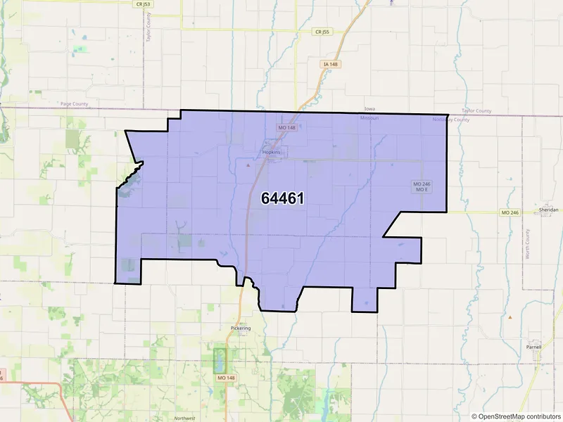 Map of ZIP Code 64461 — Hopkins, MO