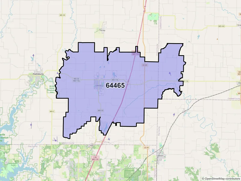 Map of ZIP Code 64465 — Lathrop, MO