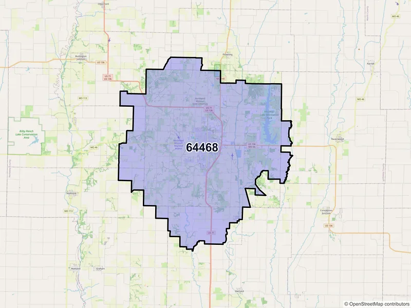Map of ZIP Code 64468 — Maryville, MO