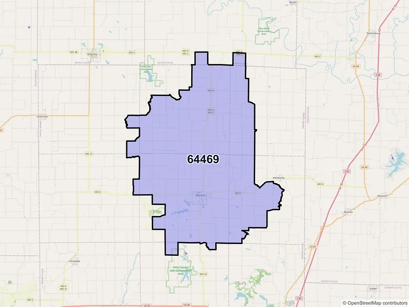 Map of ZIP Code 64469 — Maysville, MO