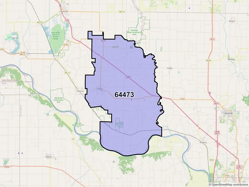 Map of ZIP Code 64473 — Oregon, MO