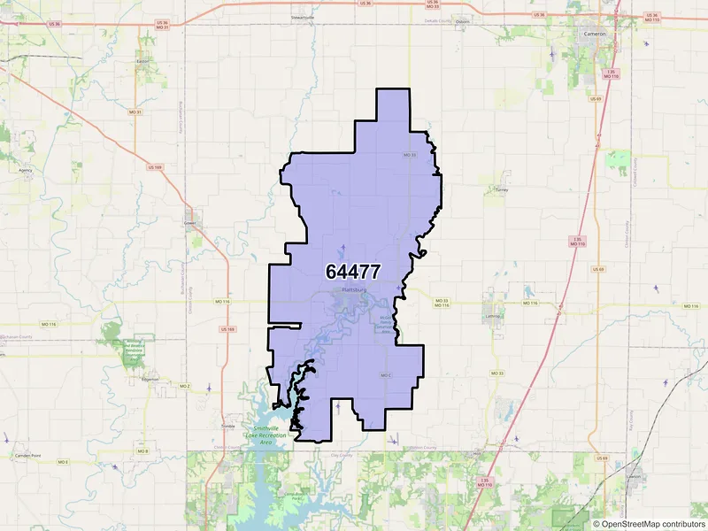 Map of Plattsburg, Missouri and ZIP codes