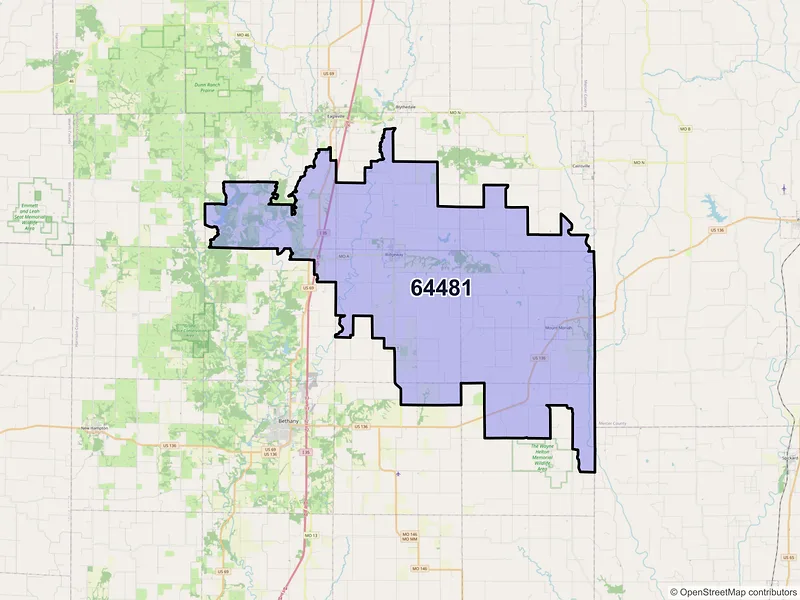 Map of Ridgeway, Missouri and ZIP codes
