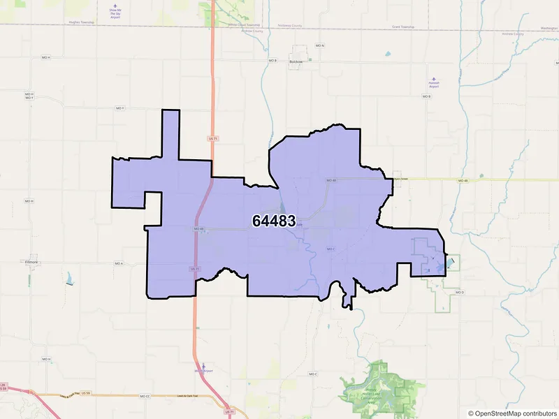 Map of ZIP Code 64483 — Rosendale, MO