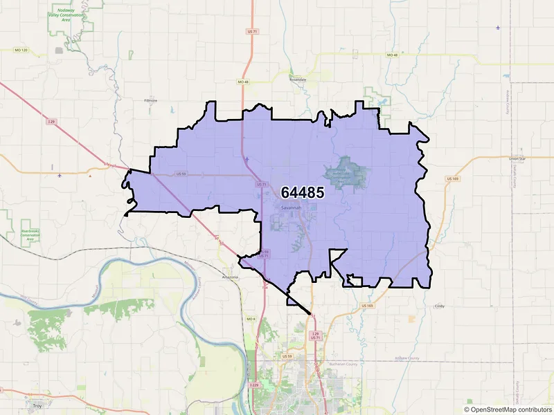 Map of ZIP Code 64485 — Savannah, MO
