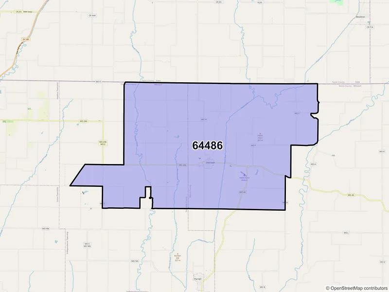 Map of Sheridan, Missouri and ZIP codes