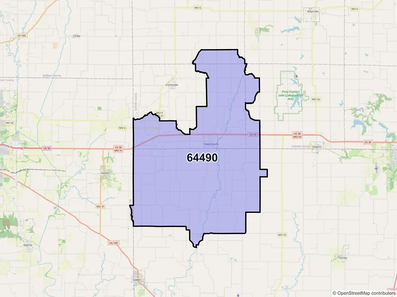 Map of Stewartsville, Missouri and ZIP codes