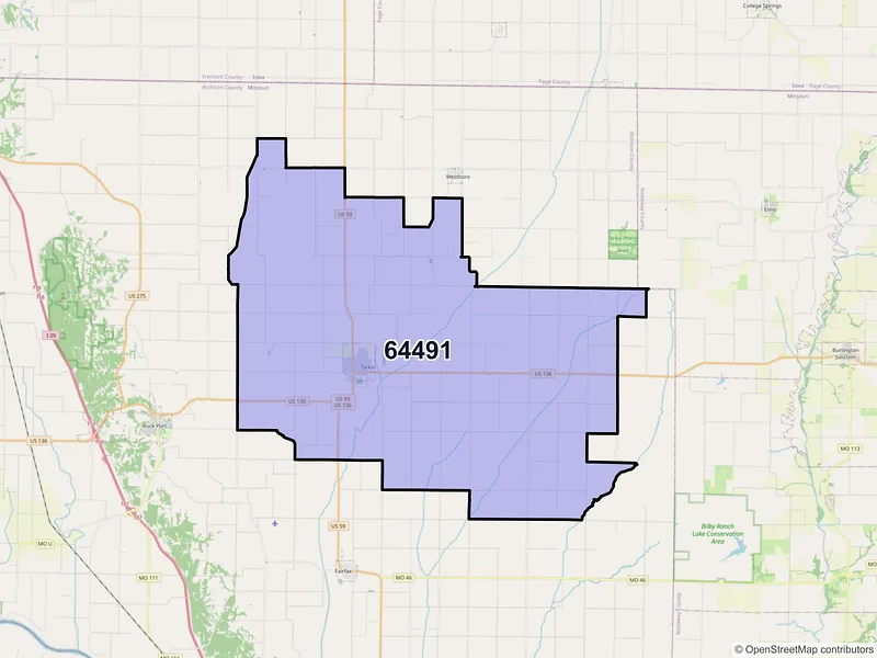 Map of ZIP Code 64491 — Tarkio, MO