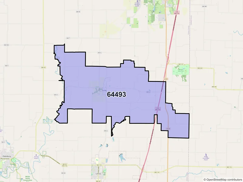 Map of ZIP Code 64493 — Turney, MO