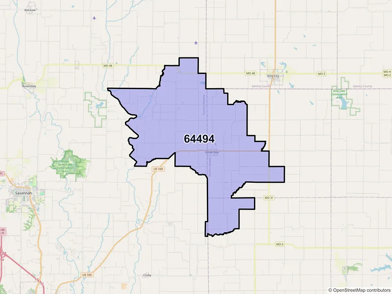 Map of ZIP Code 64494 — Union Star, MO