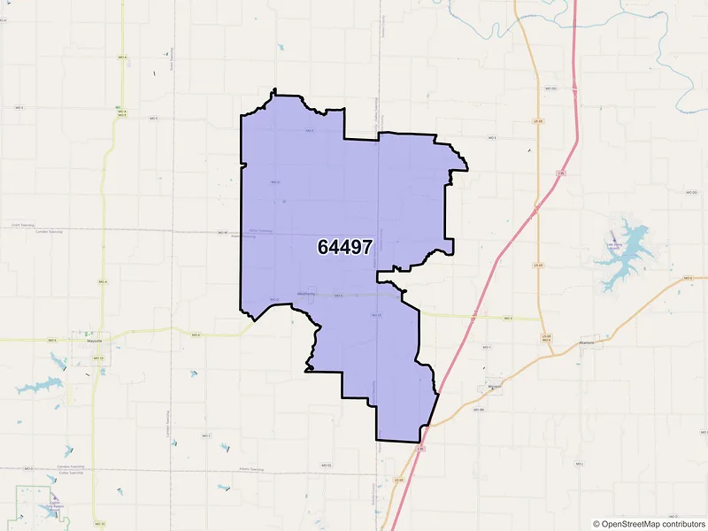 Map of ZIP Code 64497 — Weatherby, MO