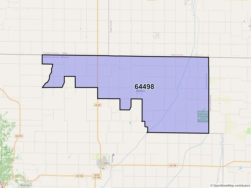 Map of Westboro, Missouri and ZIP codes