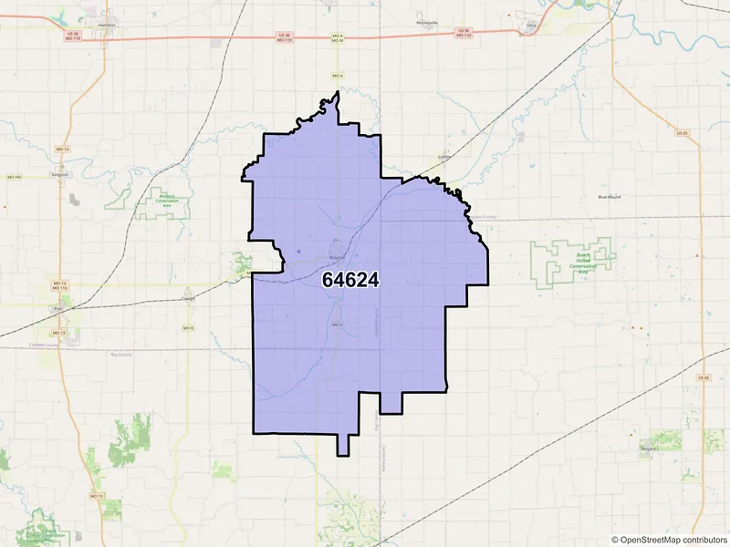Map of Braymer, Missouri and ZIP codes