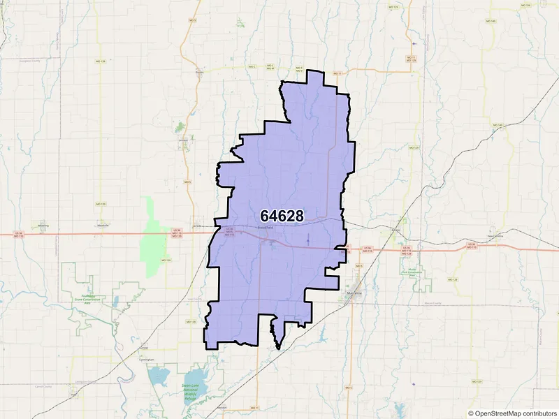 Map of ZIP Code 64628 — Brookfield, MO