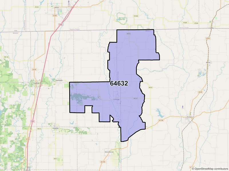 Map of ZIP Code 64632 — Cainsville, MO