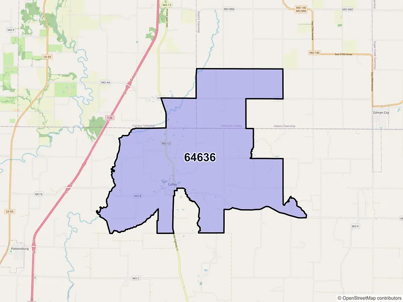 Map of ZIP Code 64636 — Coffey, MO