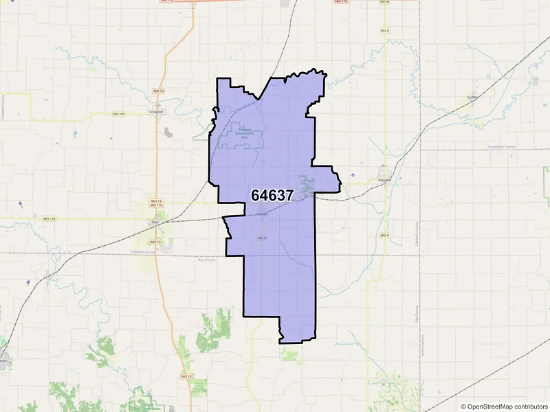 Map of ZIP Code 64637 — Cowgill, MO