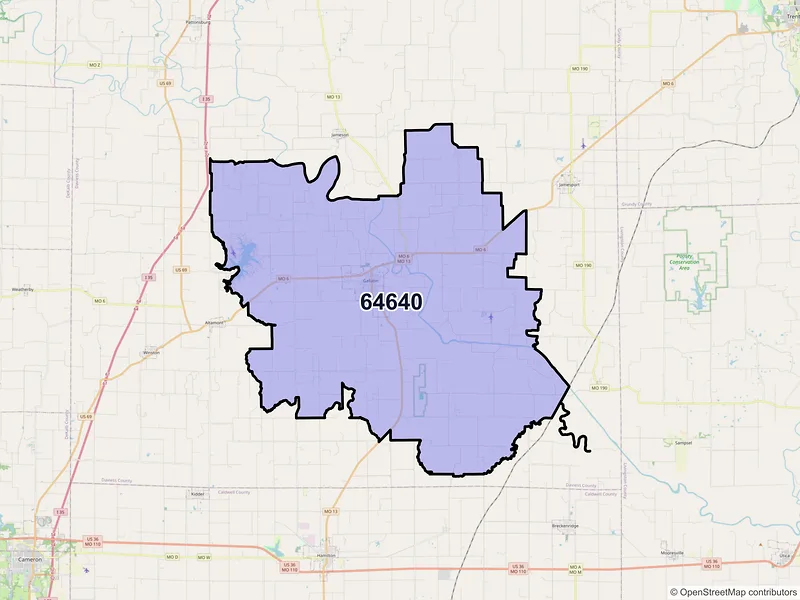 Map of ZIP Code 64640 — Gallatin, MO