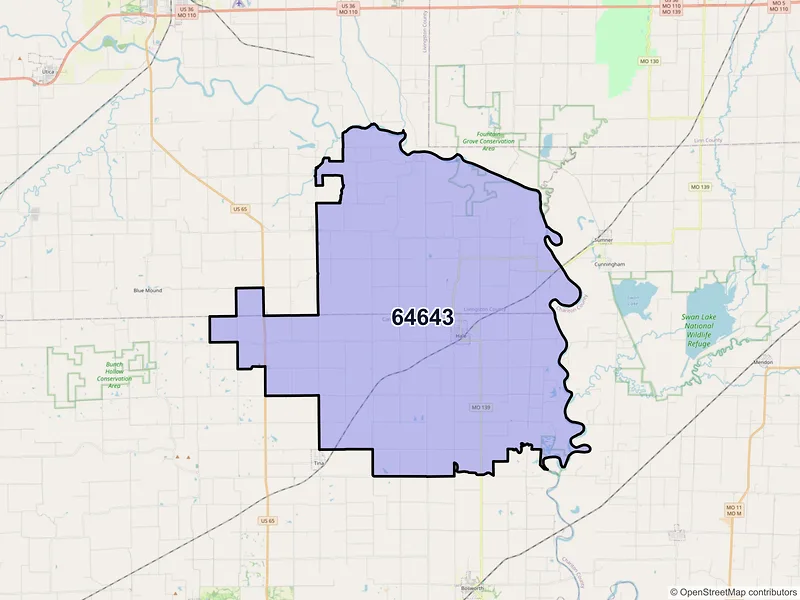 Map of ZIP Code 64643 — Hale, MO