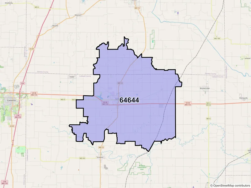 Map of ZIP Code 64644 — Hamilton, MO