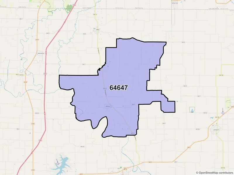 Map of ZIP Code 64647 — Jameson, MO