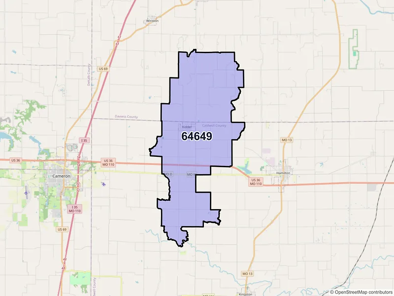 Map of ZIP Code 64649 — Kidder, MO