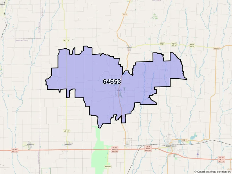 Map of ZIP Code 64653 — Linneus, MO