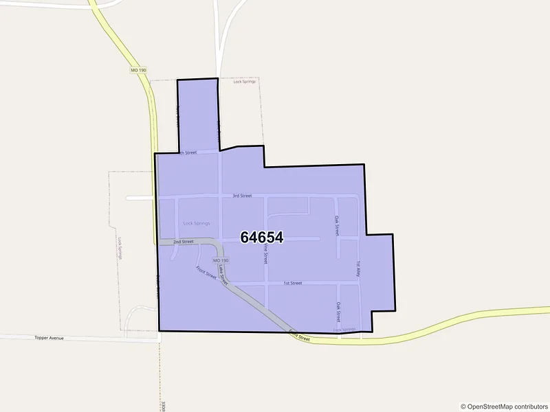Map of Lock Springs, Missouri and ZIP codes