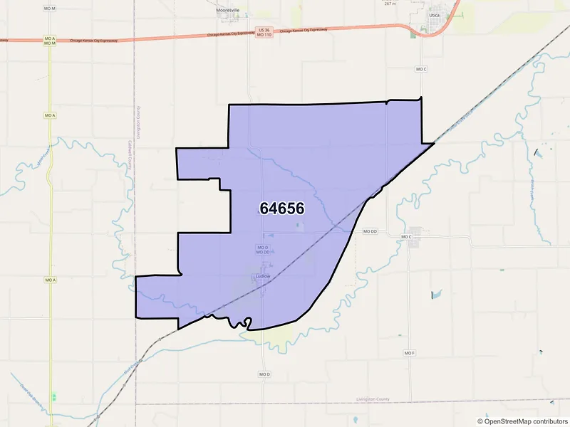 Map of Ludlow, Missouri and ZIP codes