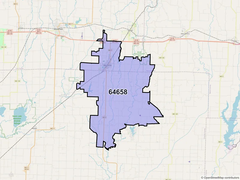 Map of ZIP Code 64658 — Marceline, MO
