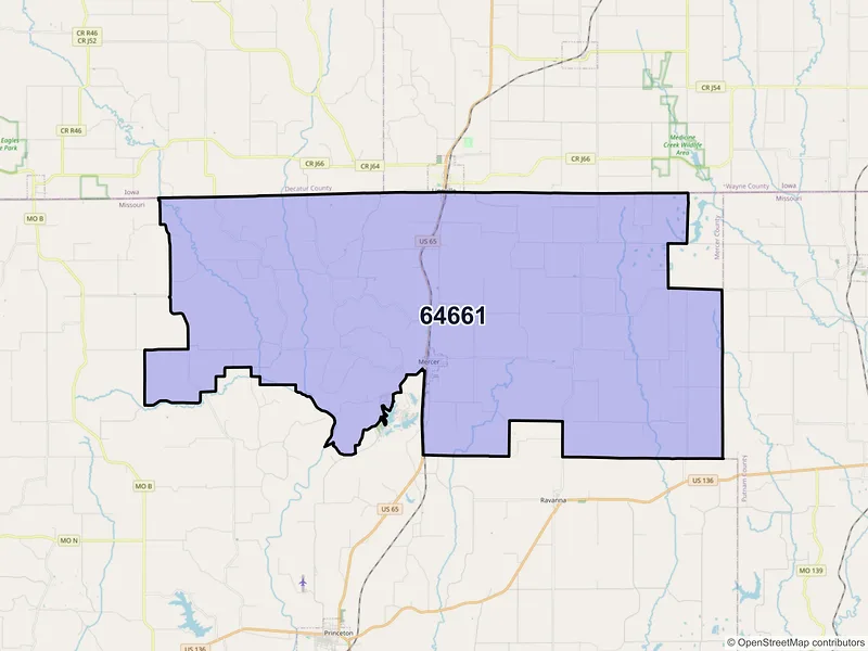 Map of Mercer, Missouri and ZIP codes