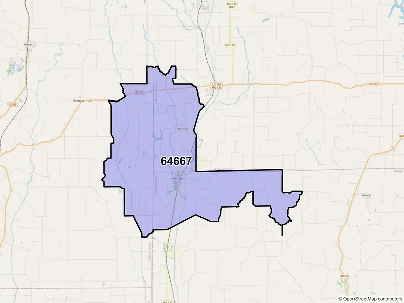 Map of Newtown, Missouri and ZIP codes