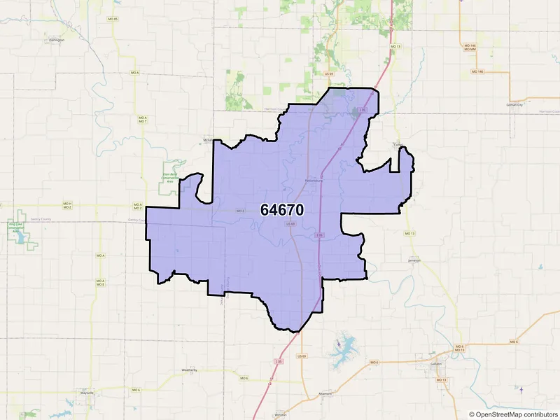 Map of ZIP Code 64670 — Pattonsburg, MO