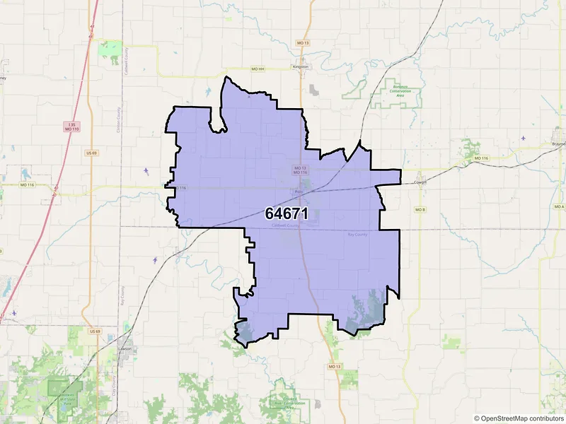 Map of ZIP Code 64671 — Polo, MO