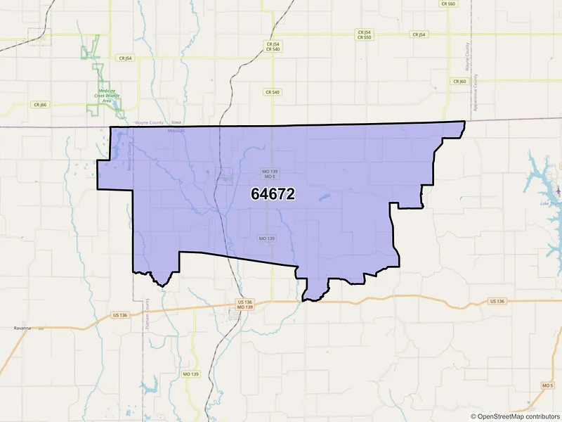 Map of ZIP Code 64672 — Powersville, MO