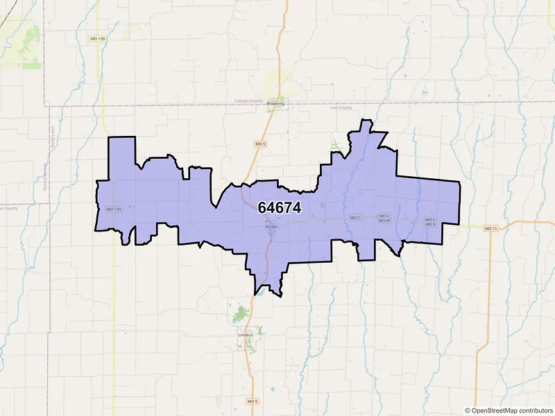Map of ZIP Code 64674 — Purdin, MO