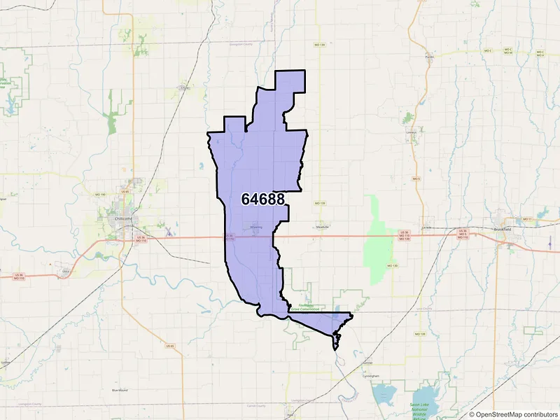 Map of ZIP Code 64688 — Wheeling, MO