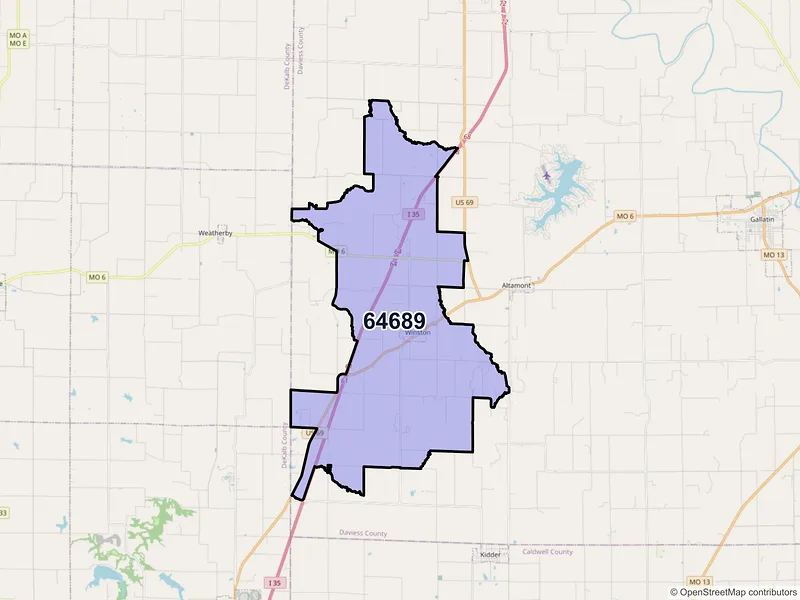 Map of ZIP Code 64689 — Winston, MO