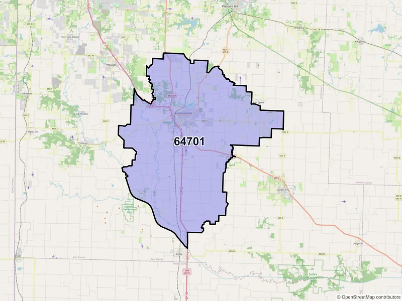 Map of ZIP Code 64701 — Harrisonville, MO