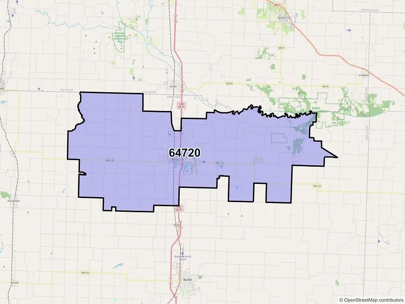 Map of ZIP Code 64720 — Adrian, MO