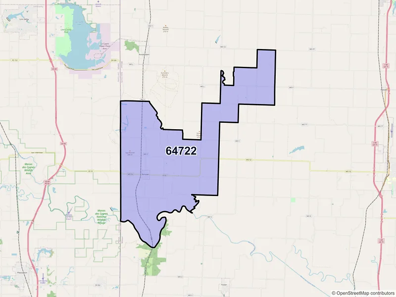 Map of ZIP Code 64722 — Amoret, MO