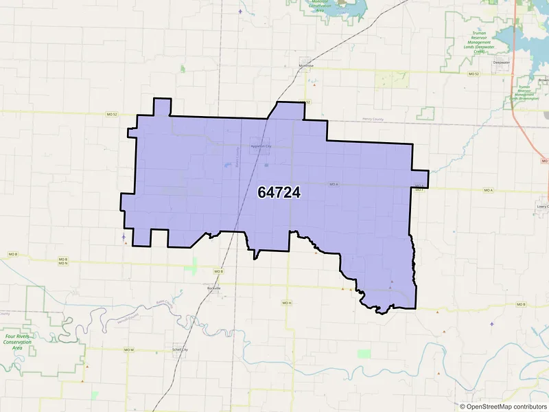Map of ZIP Code 64724 — Appleton City, MO