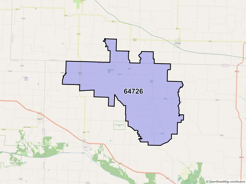 Map of ZIP Code 64726 — Blairstown, MO
